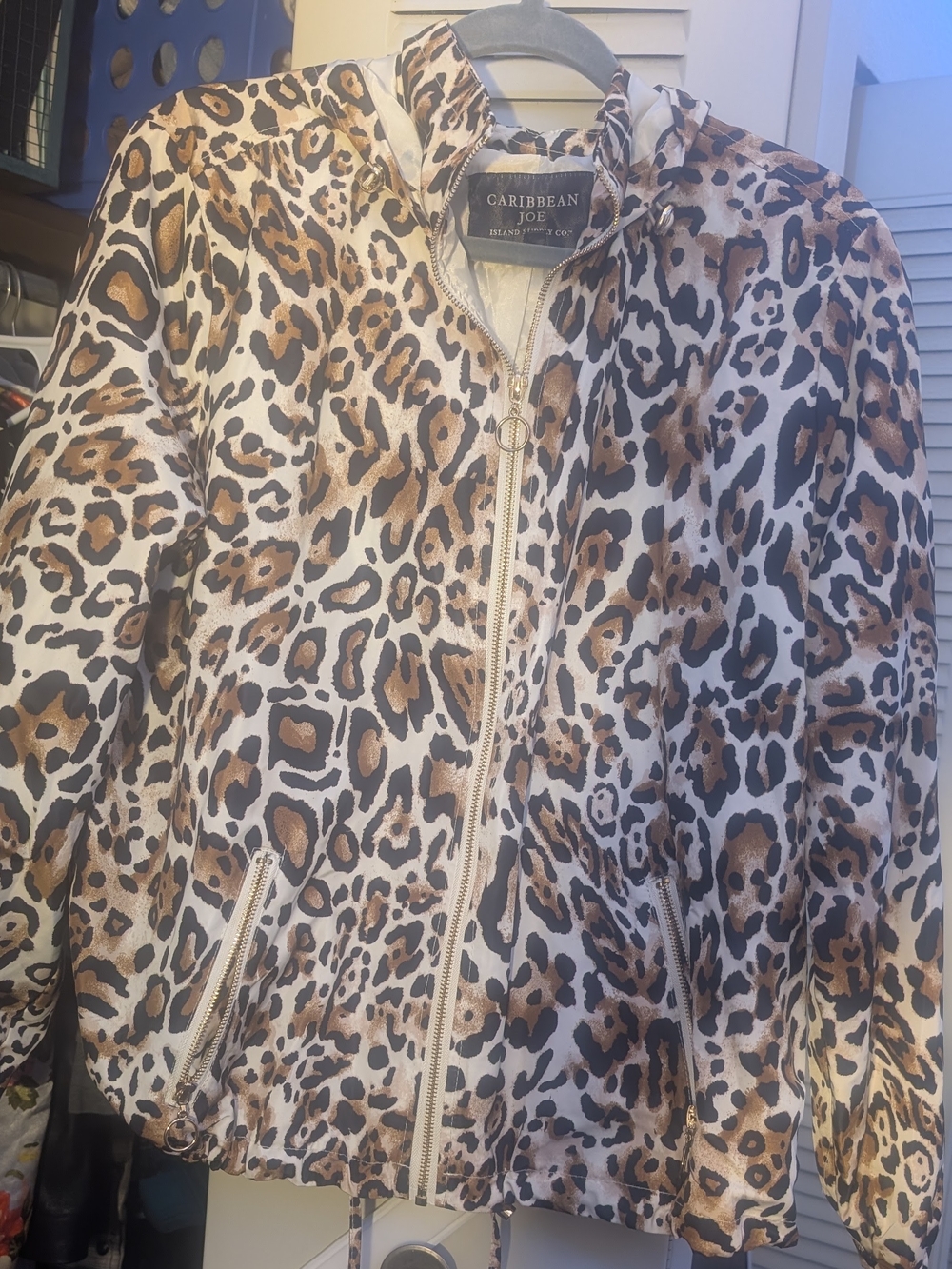 Caribbean Joe Medium Leopard Print Jacket - Brown/Black/Cream, New Without Tags
